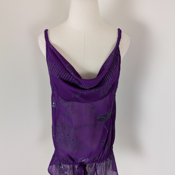 Mexx Drop Waist Camisole Tank Drawstring Cowl Neck Spaghetti Straps Sheer - Picture 5 of 12
